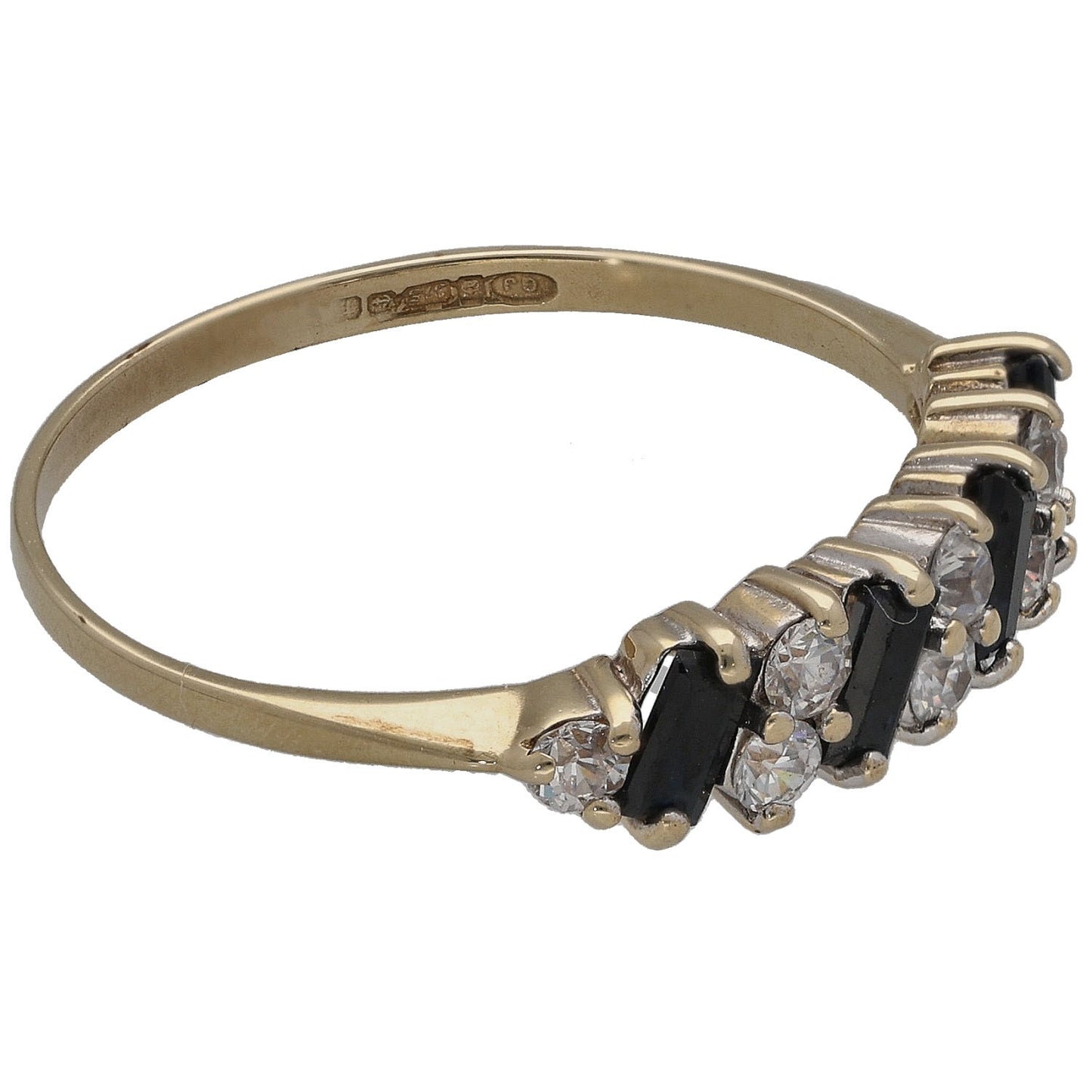 9ct Gold Sapphire & Cubic Zirconia Half Eternity Ring Size Q
