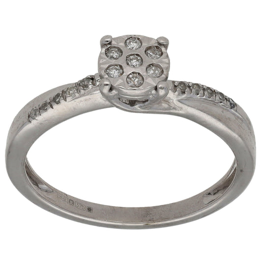 9ct White Gold 0.08ct Diamond Dress/Cocktail Ring Size J