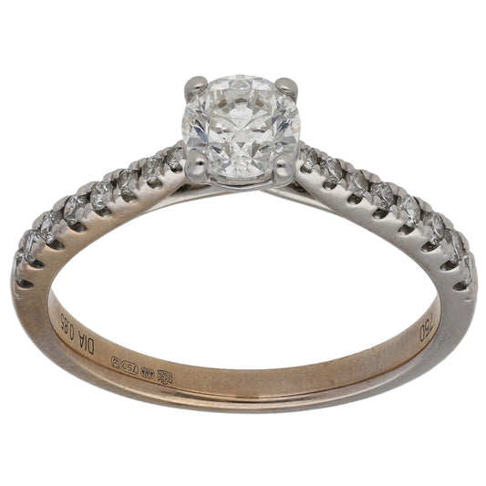 18ct White Gold 0.85ct Diamond Solitaire Ring With Accent Stones Size O
