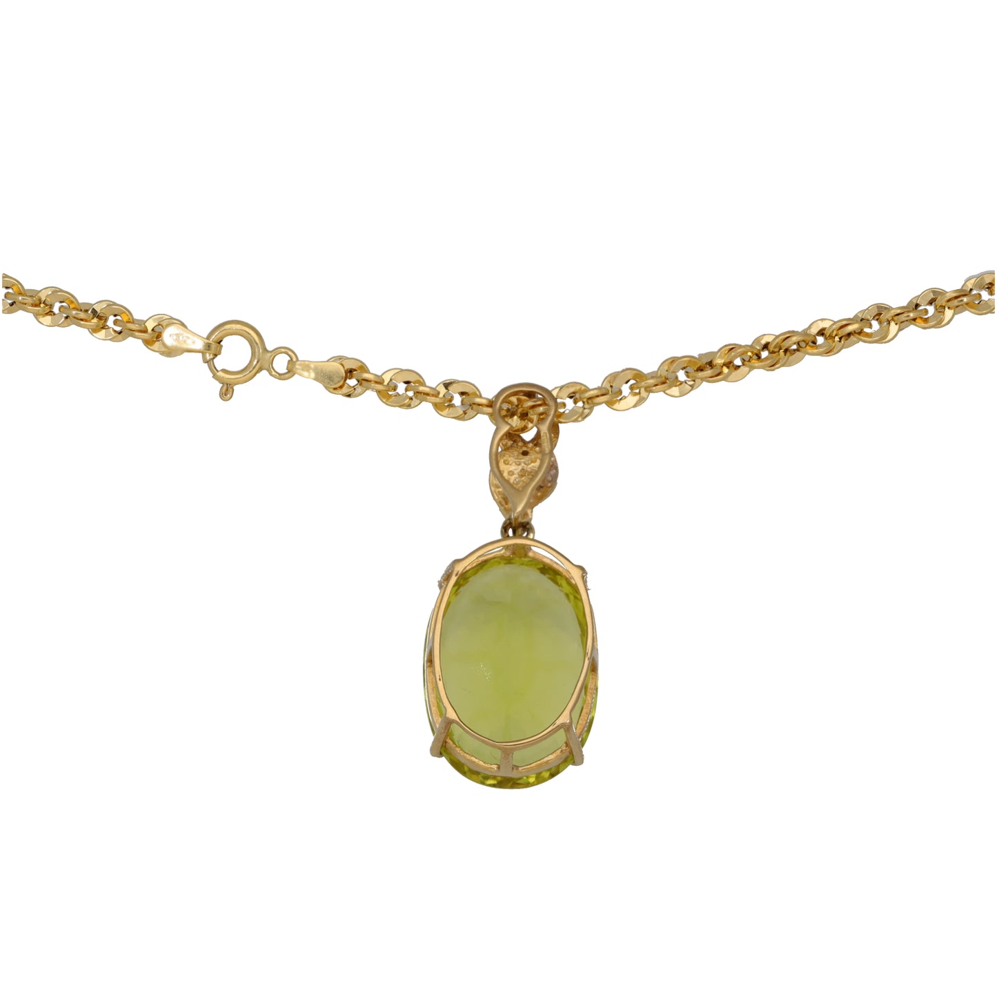 9ct Gold Green Quartz & Cubic Zirconia Dress/Cocktail Pendant With Chain