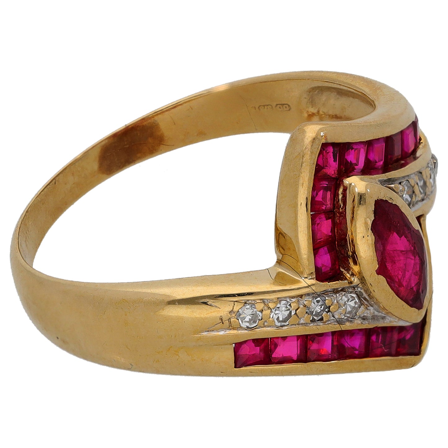 9ct Gold Ruby & 0.04ct Diamond Dress/Cocktail Ring Size S