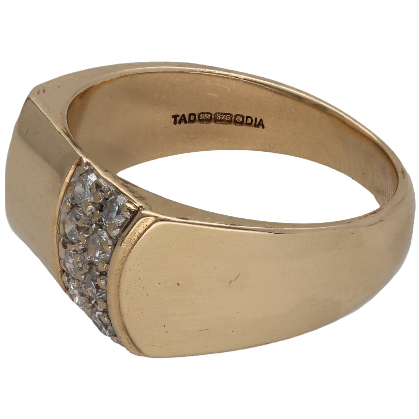 9ct Gold 0.32ct Diamond Patterned Signet Ring Size T