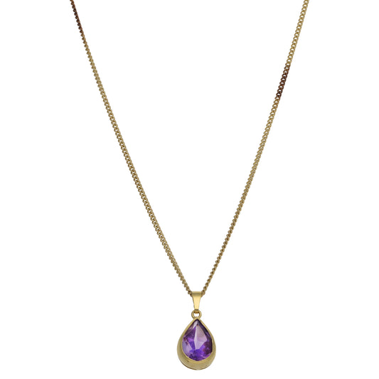 9ct Gold Amethyst Single Stone Pendant With Chain