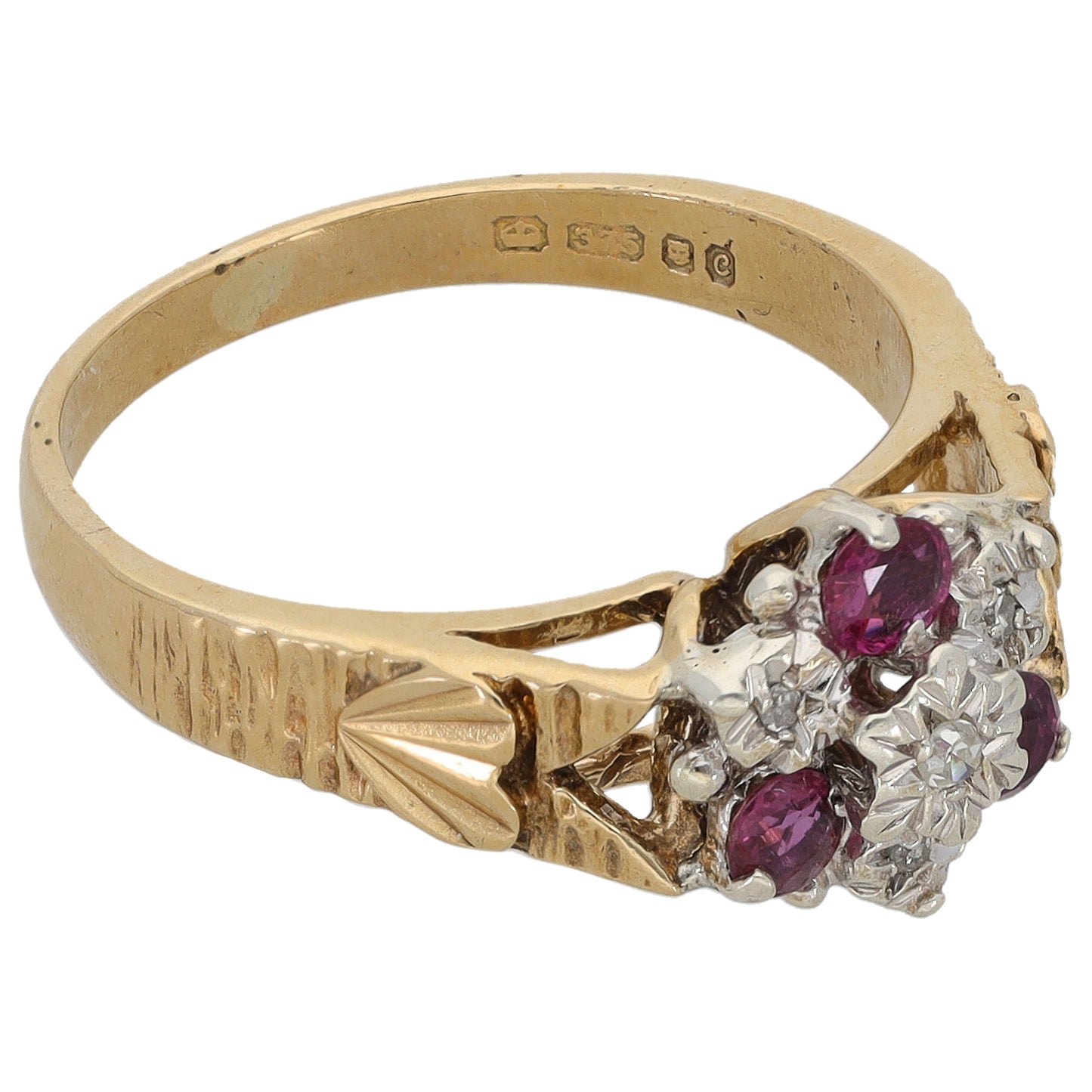 9ct Gold Ruby & 0.035ct Diamond Cluster Ring Size N