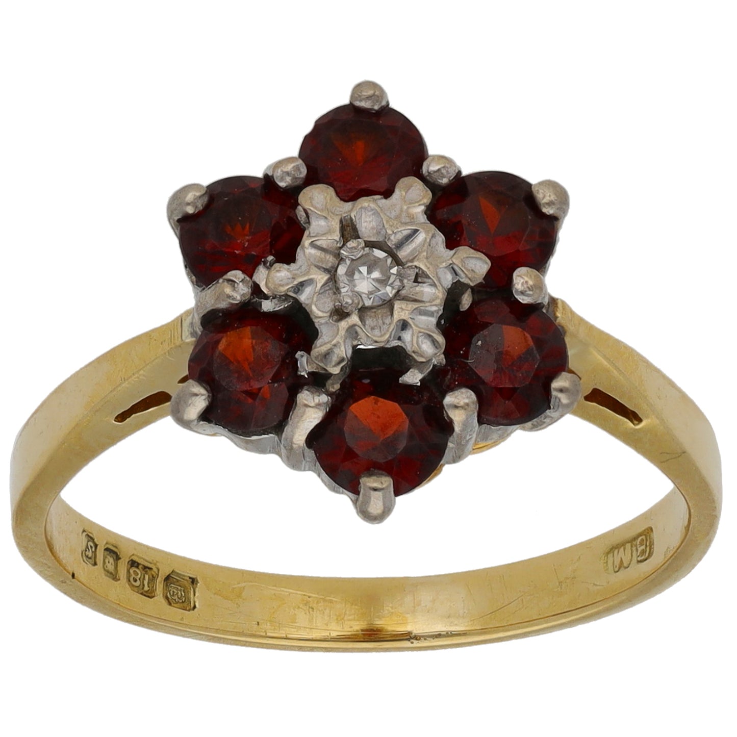 18ct Gold 0.02ct Diamond & Garnet Dress/Cocktail Ring Size L