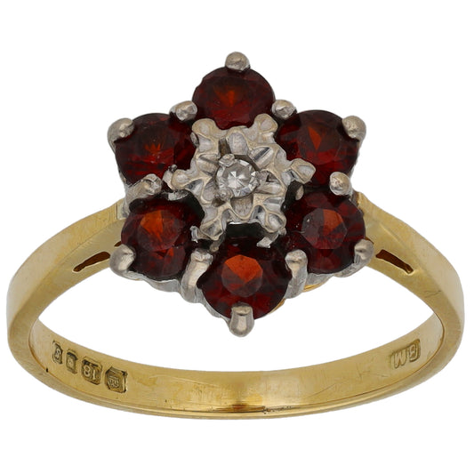18ct Gold 0.02ct Diamond & Garnet Dress/Cocktail Ring Size L