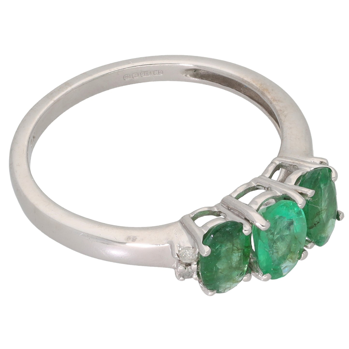 9ct White Gold Emerald & 0.04ct Diamond Dress/Cocktail Ring Size N