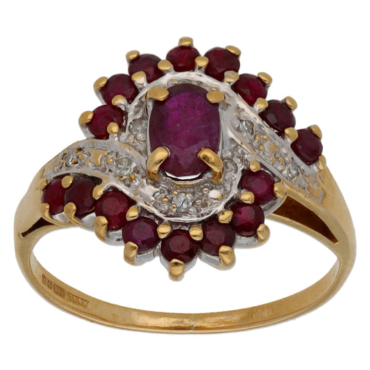 9ct Gold Ruby & 0.04ct Diamond Dress/Cocktail Ring Size N