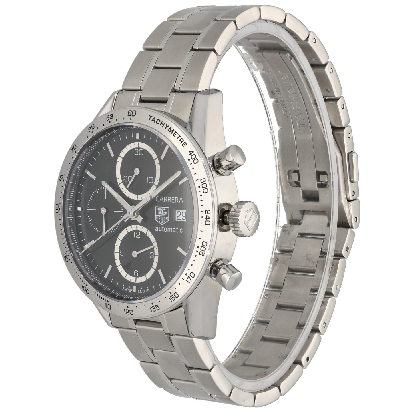 Tag Heuer Carrera CV2016-0, Black Dial, Stainless Steel, Front Angle Image