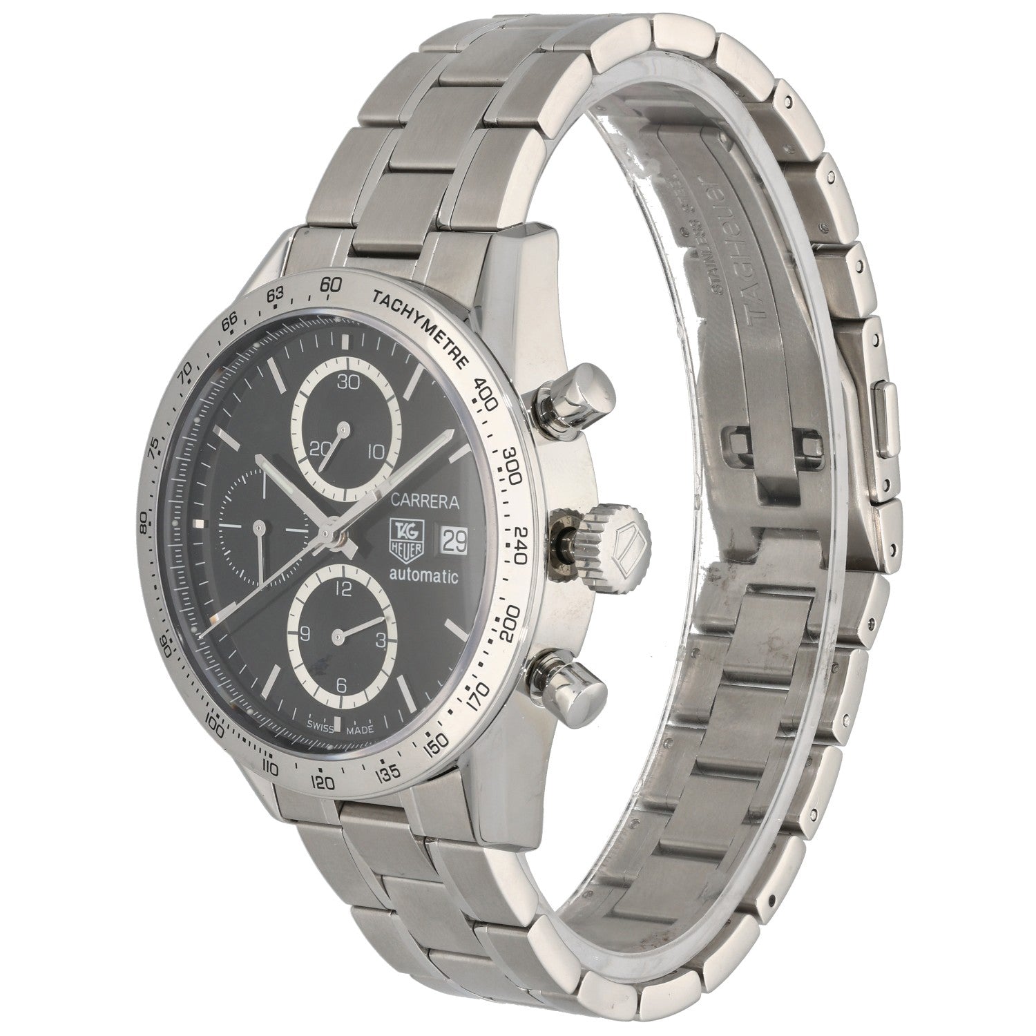 Tag Heuer Carrera CV2016-0, Black Dial, Stainless Steel, Front Angle Image
