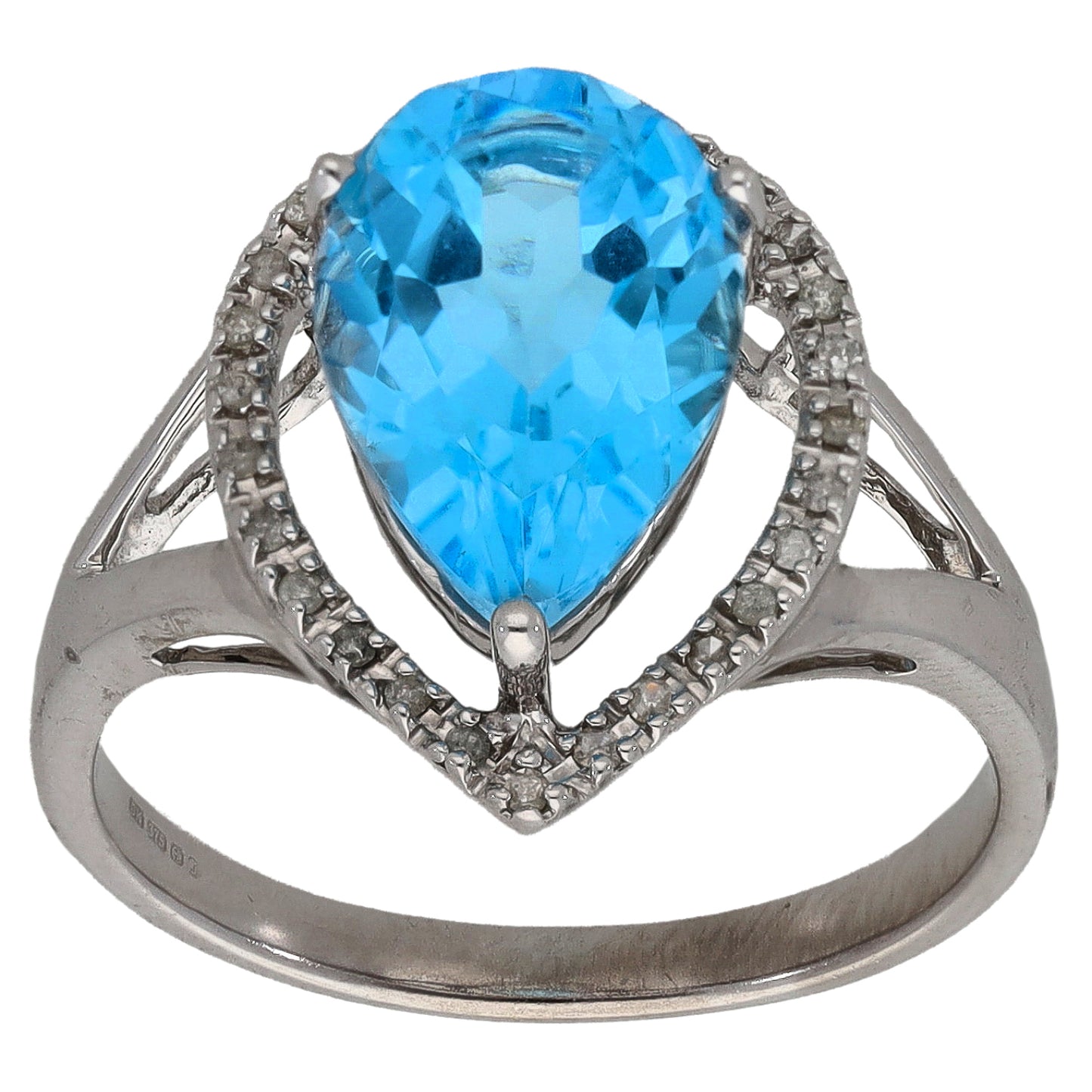 9ct White Gold Topaz & 0.135ct Diamond Dress/Cocktail Ring Size N