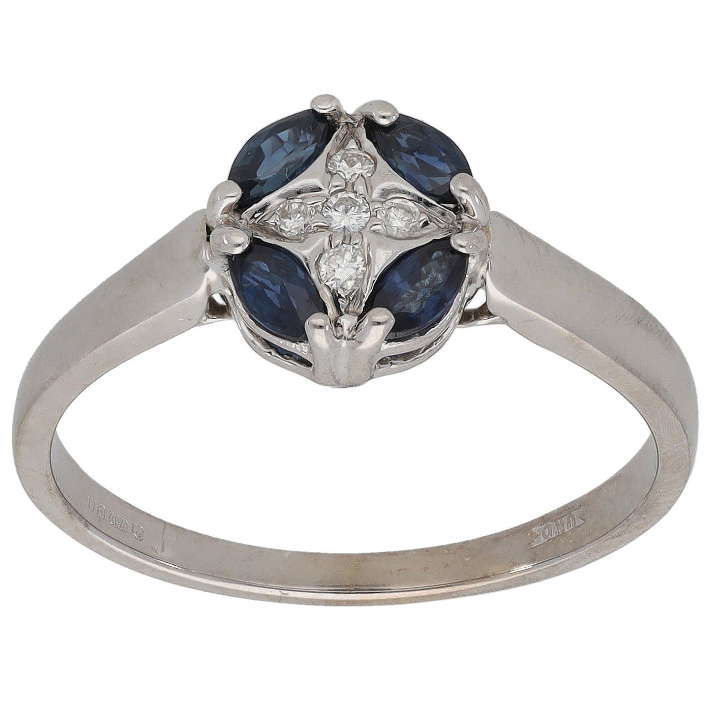 18ct White Gold 0.05ct Diamond & Sapphire Dress/Cocktail Ring Size P