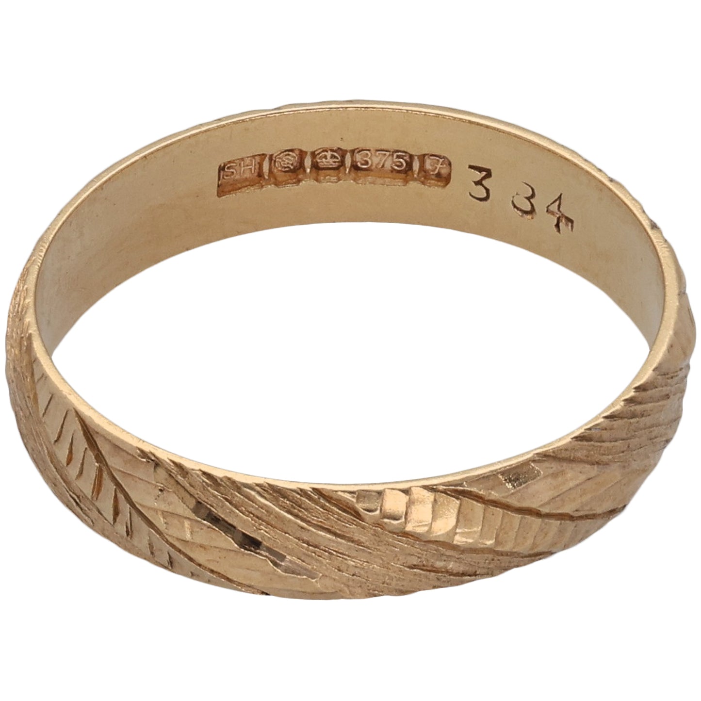 9ct Gold Patterned Wedding Ring Size O