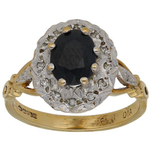 9ct Gold Sapphire & 0.07ct Diamond Dress/Cocktail Ring Size N