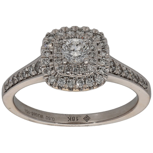 18ct White Gold 0.50ct Diamond Halo Ring Size M