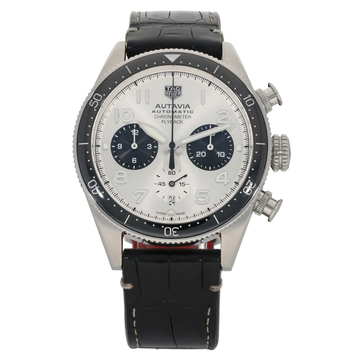 Tag Heuer Autavia 60th Anniversary Flyback Chronograph CBE511B, white dial with subdials in stainless steel case with adjustable leather bracelet