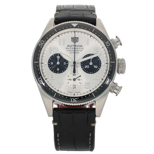 Tag Heuer Autavia 60th Anniversary Flyback Chronograph CBE511B, white dial with subdials in stainless steel case with adjustable leather bracelet