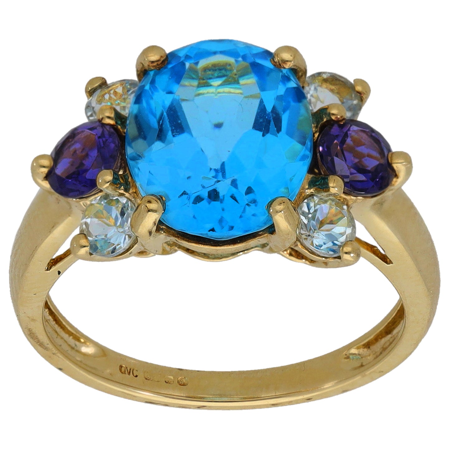 9ct Gold Topaz, Iolite & Aquamarine Dress/Cocktail Ring Size N