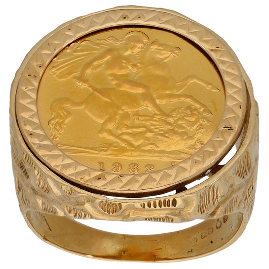 9ct Gold Half Sovereign Coin Ring Size R