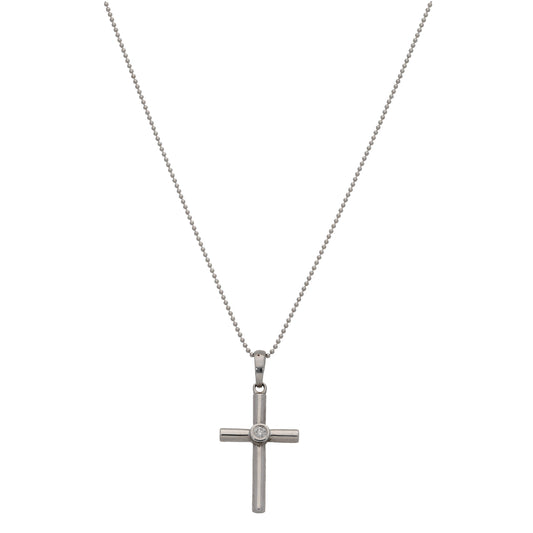 9ct White Gold 0.05ct Diamond Cross Pendant With Chain