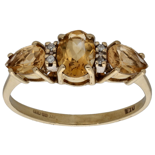 9ct Gold 0.04ct Diamond & Citrine Dress/Cocktail Ring Size O