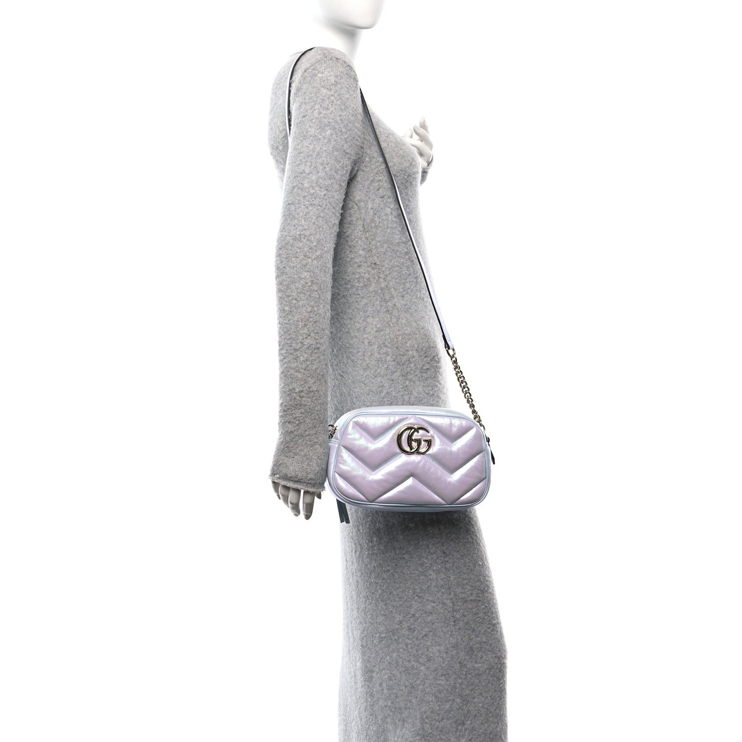 Gucci GG Marmont Chain Iridescent Nappa Leather Bag - Snow Light Blue