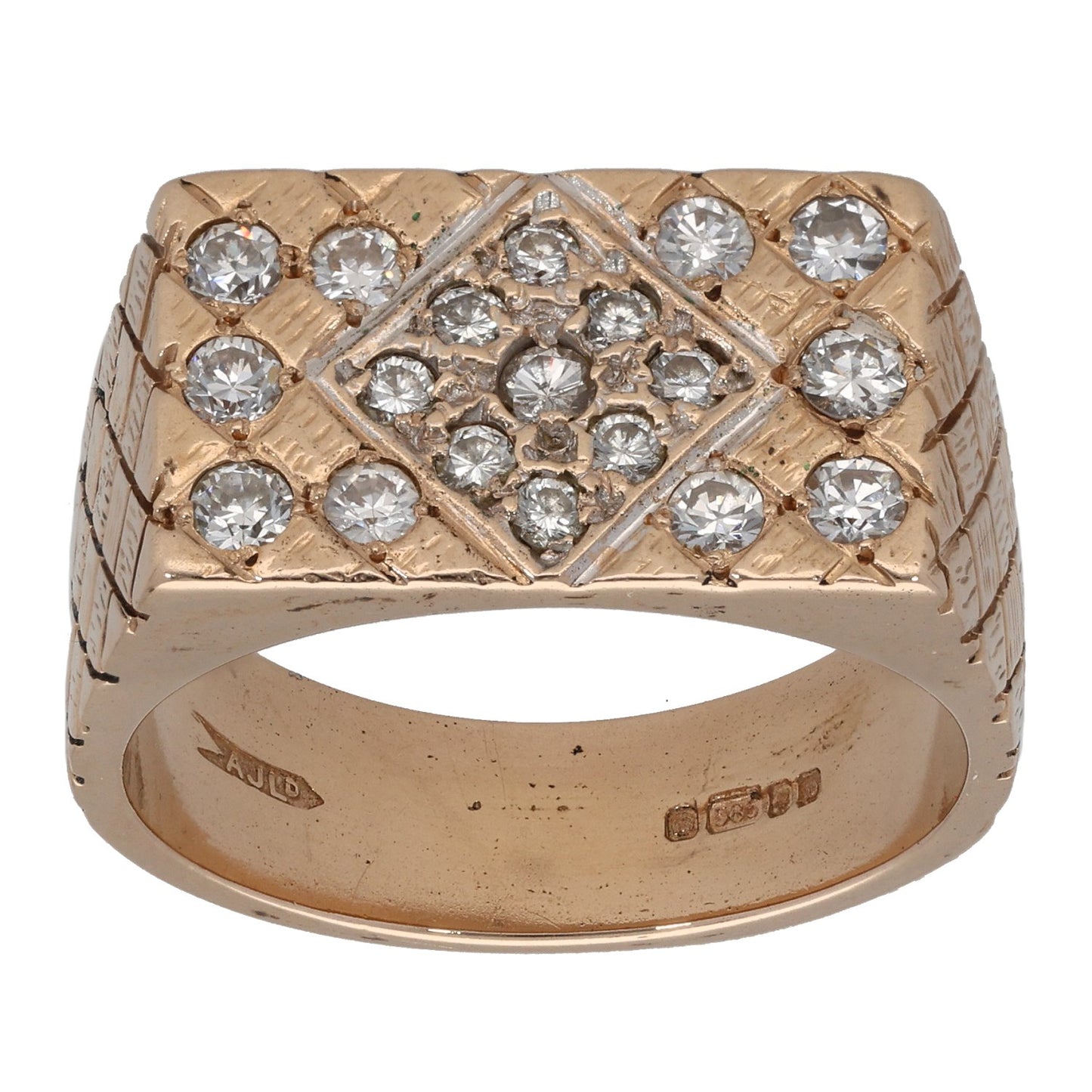 14ct Gold 0.58ct Diamond Patterned Signet Ring Size W