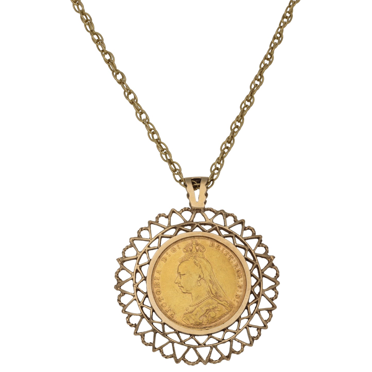 9ct Gold Full Sovereign Coin Pendant With Chain
