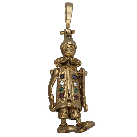 9ct Gold Sapphire, Emerald, Ruby & Cubic Zirconia Clown Pendant