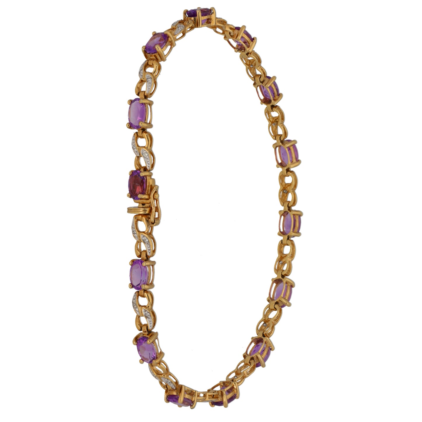 9ct Gold 0.14ct Diamond & Amethyst Line/Tennis Bracelet