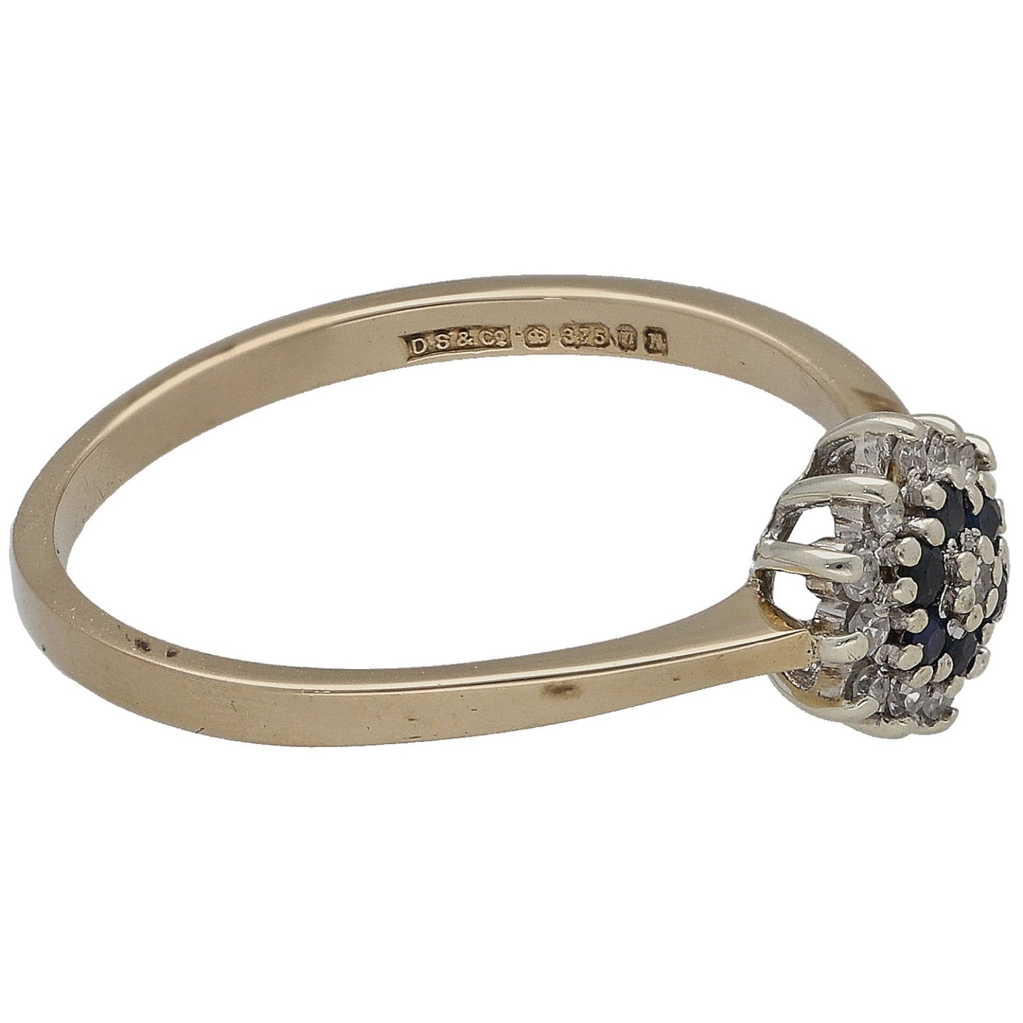 9ct Gold Sapphire & 0.06ct Diamond Cluster Ring Size P