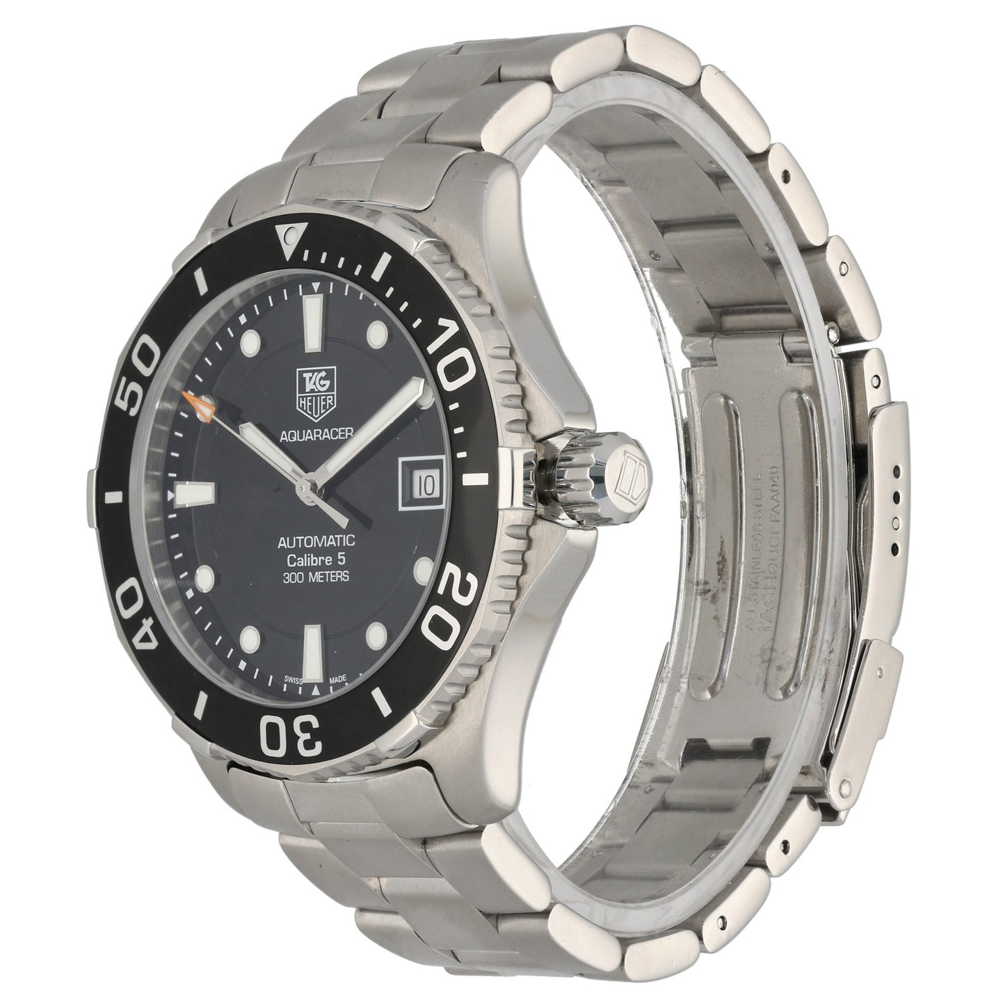 Tag Heuer Aquaracer WAN2110, Black Dial, Stainless Steel, Front Angle Image