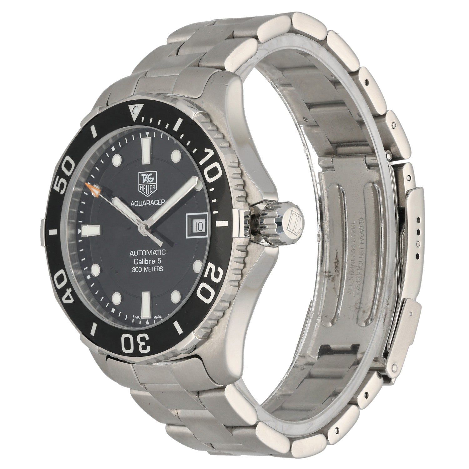 Tag Heuer Aquaracer WAN2110, Black Dial, Stainless Steel, Front Angle Image
