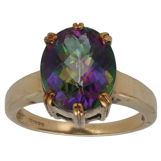 9ct Gold Coated Topaz Single Stone Ring Size N