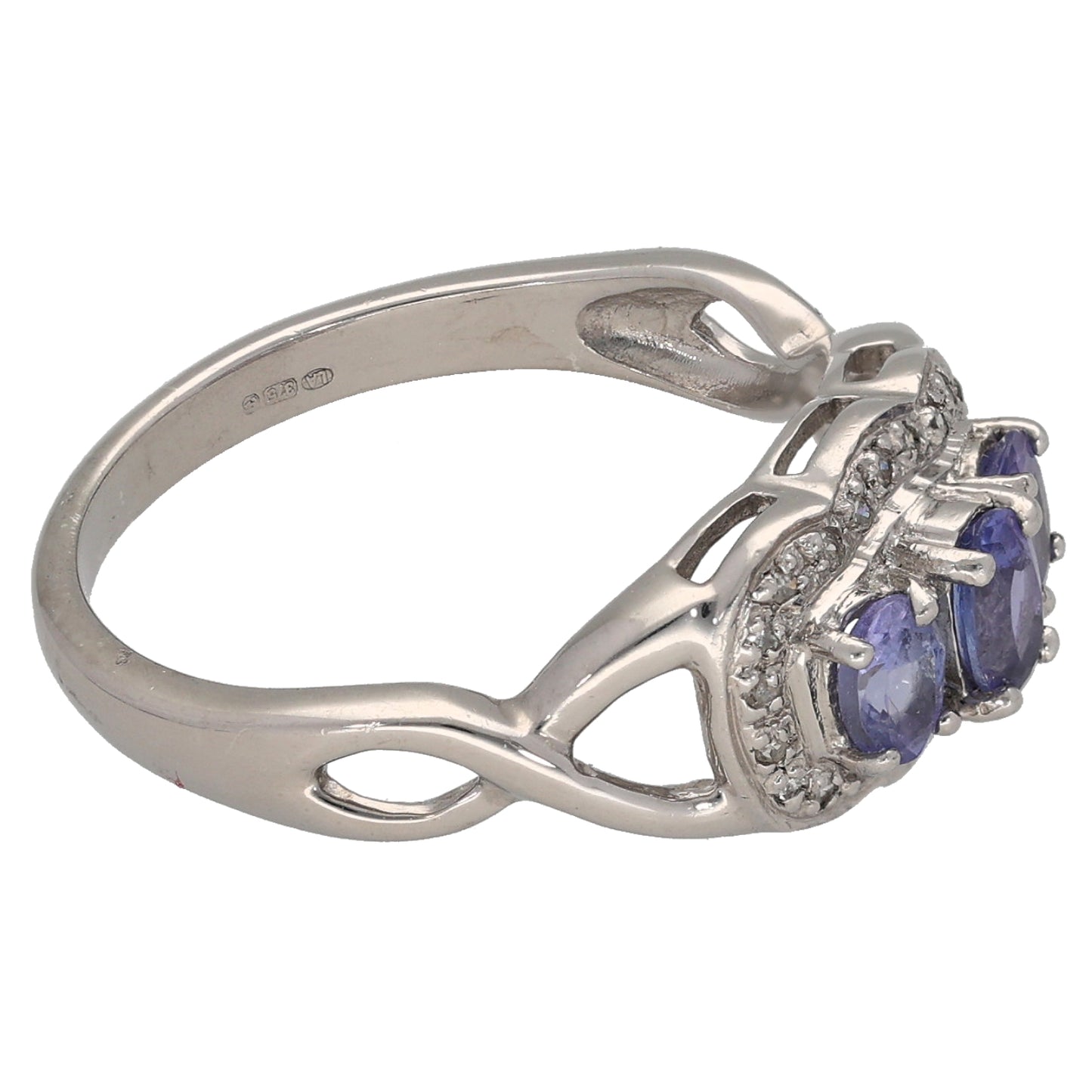 9ct White Gold Tanzanite & 0.11ct Diamond Dress/Cocktail Ring Size N