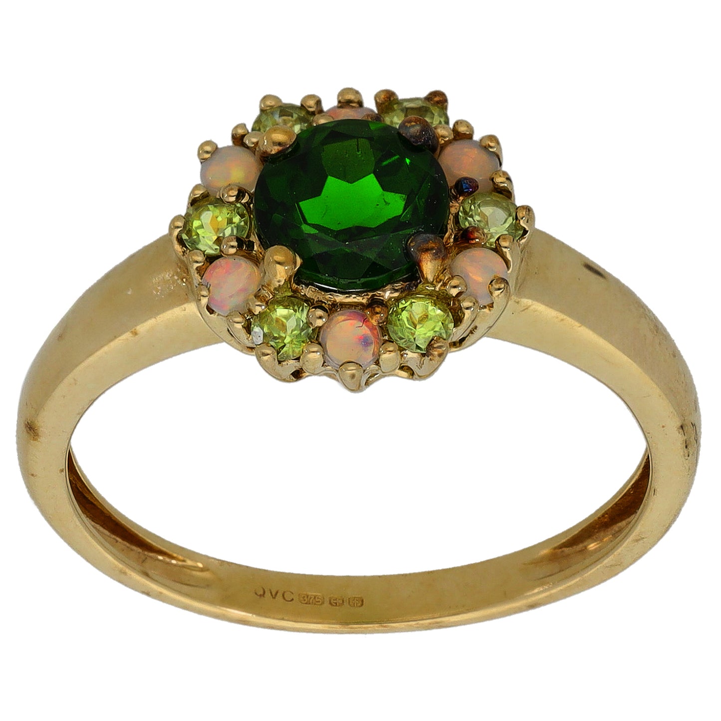 9ct Gold Diopside, Opal & Garnet Dress/Cocktail Ring Size Q