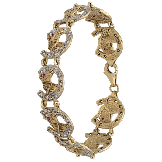 9ct Gold Man Made Ruby & Cubic Zirconia Horseshoe Bracelet