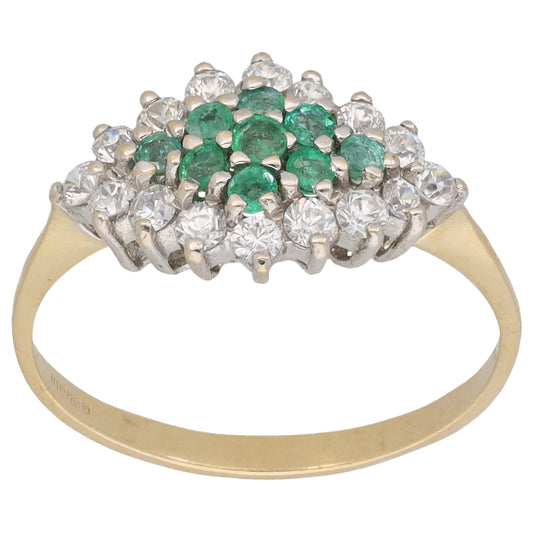 9ct Gold Emerald & Cubic Zirconia Dress/Cocktail Ring Size P