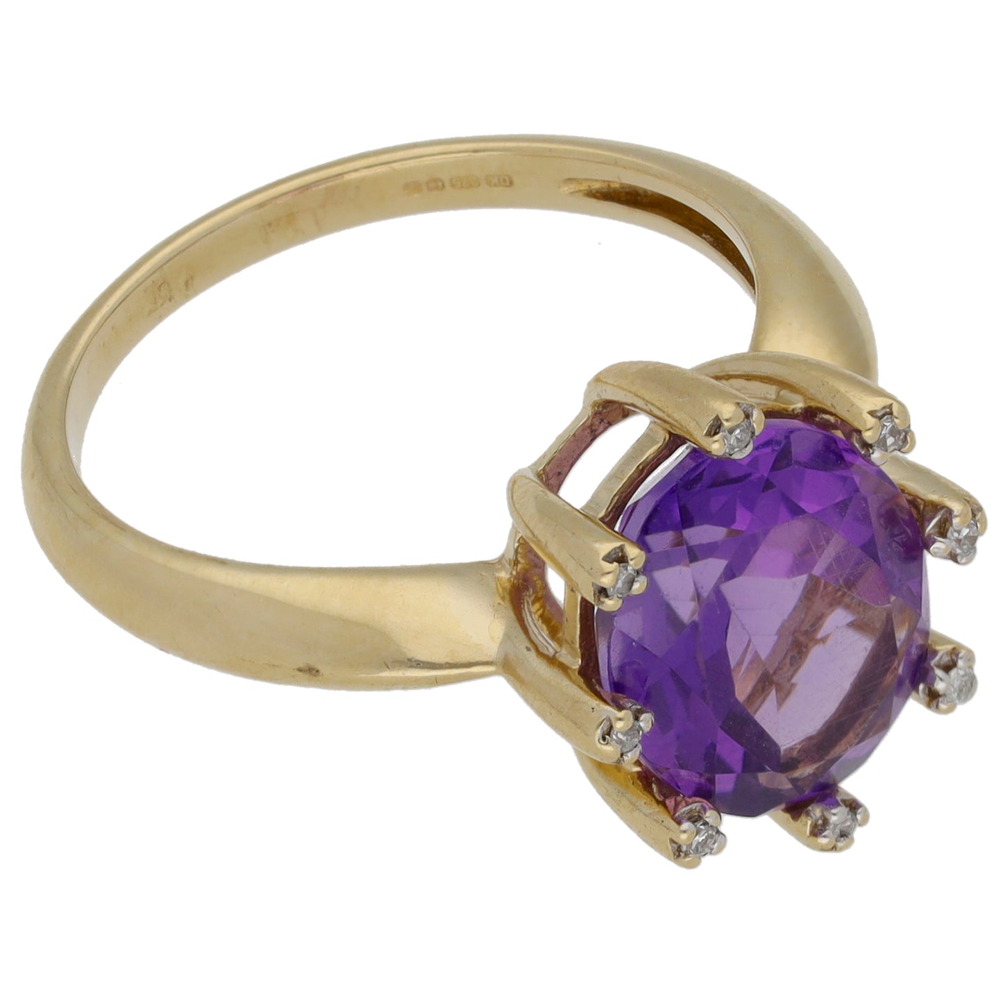 9ct Gold 0.04ct Diamond & Amethyst Dress/Cocktail Ring Size N