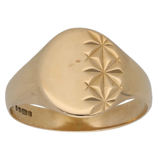 9ct Gold Patterned Signet Ring Size T