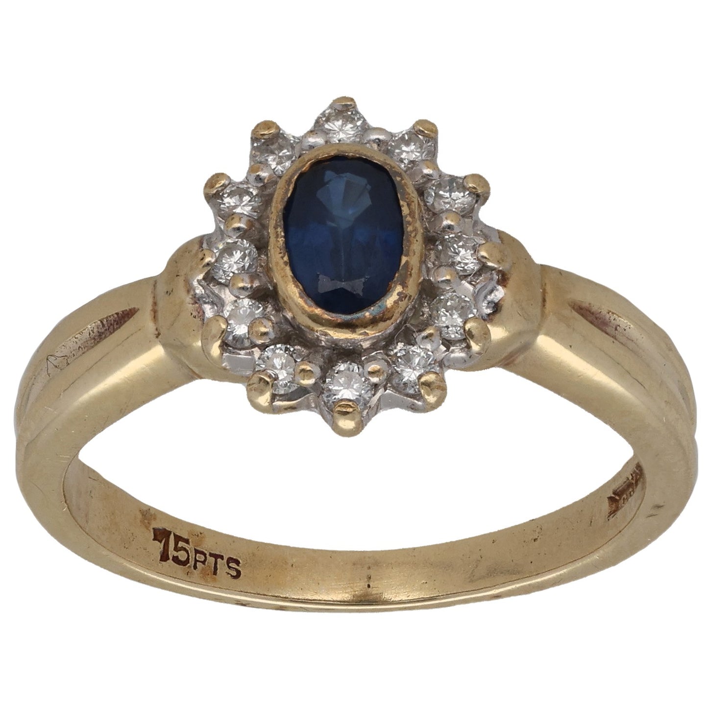 9ct Gold Sapphire & 0.15ct Diamond Dress/Cocktail Ring Size M