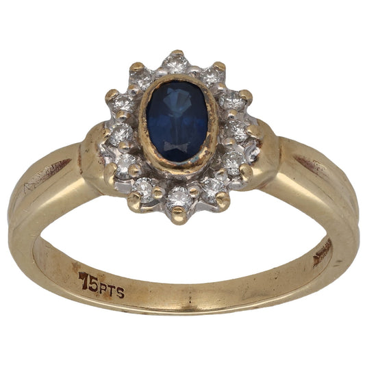 9ct Gold Sapphire & 0.15ct Diamond Dress/Cocktail Ring Size M