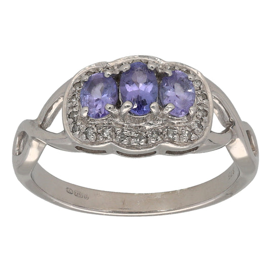 9ct White Gold Tanzanite & 0.11ct Diamond Dress/Cocktail Ring Size N