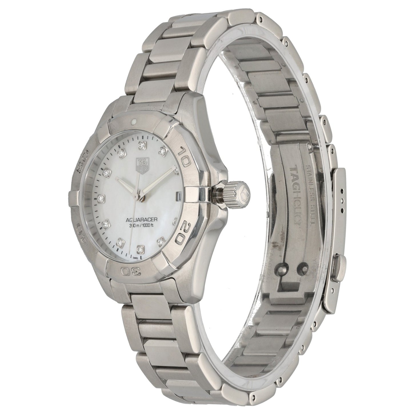 Tag Heuer Aquaracer WAY1313, white mother of pearl dial, stainless steel, front  angle image