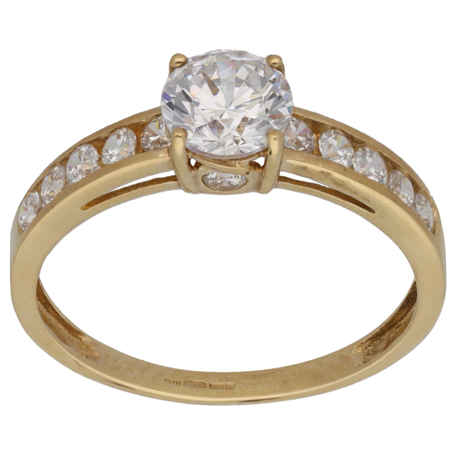 9ct Gold Cubic Zirconia Single Stone Ring With Accents Size O
