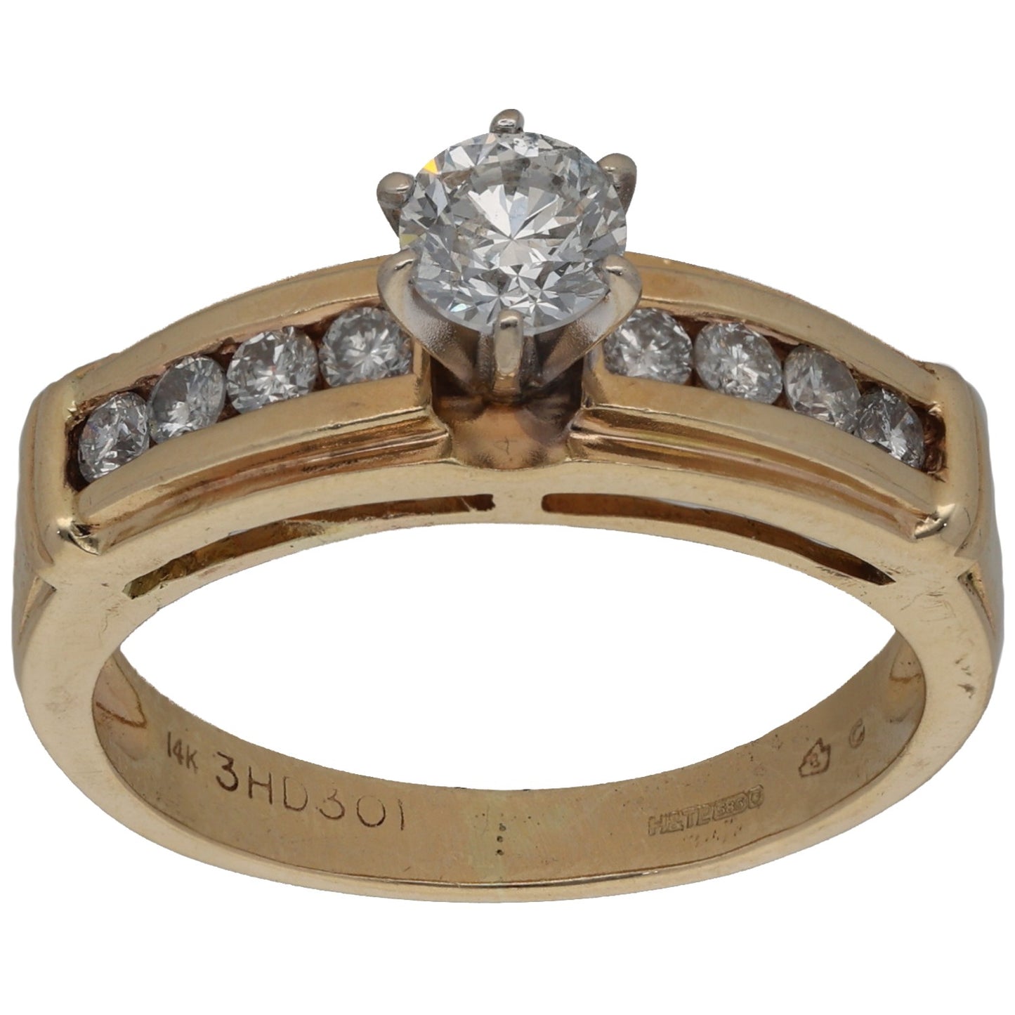 14ct Gold 0.66ct Diamond Solitaire Ring With Accent Stones Size N