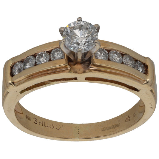 14ct Gold 0.66ct Diamond Solitaire Ring With Accent Stones Size N
