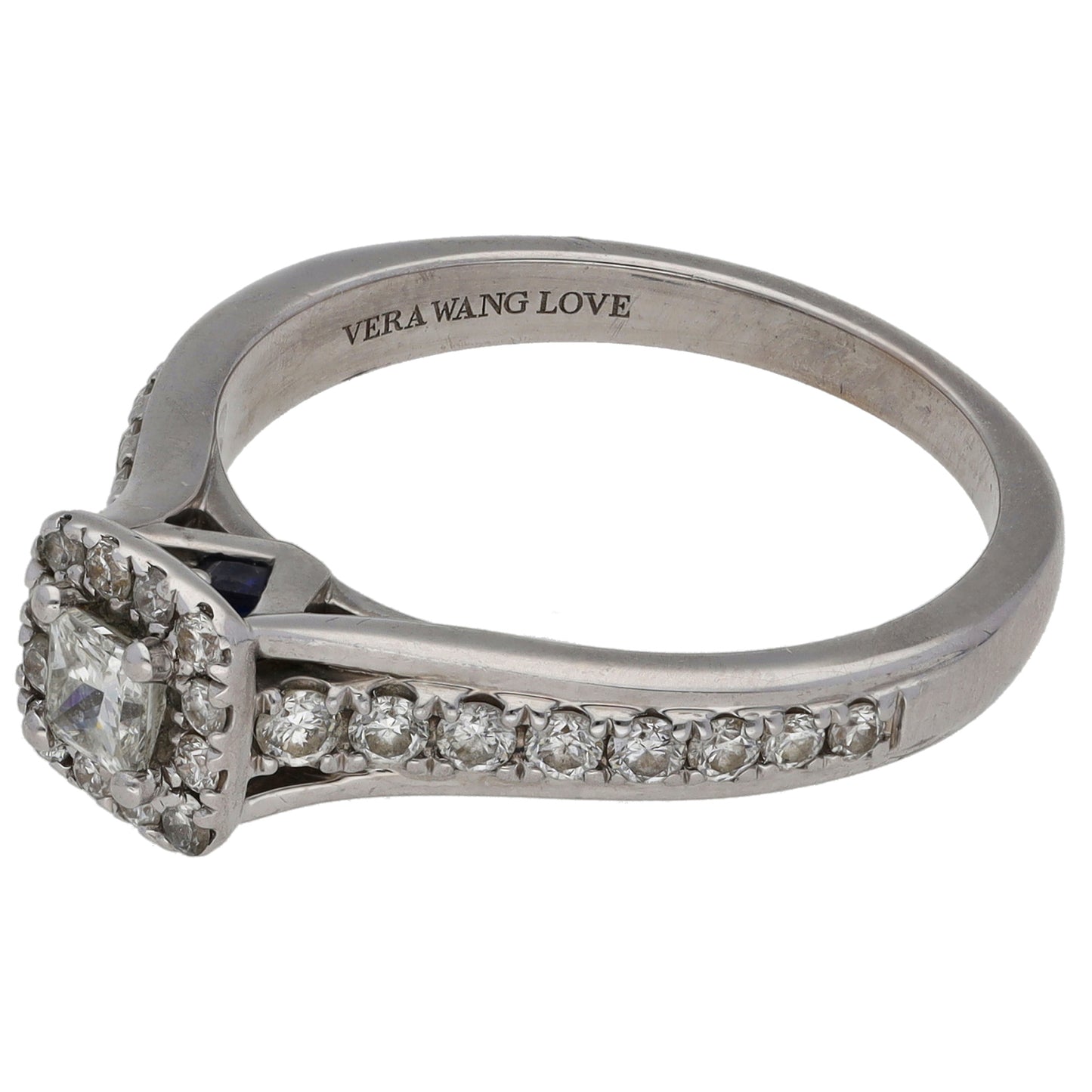18ct White Gold 0.69ct Diamond & Sapphire Vera Wang Halo Ring Size P