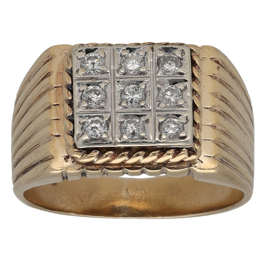 9ct Gold 0.36ct Diamond Patterned Signet Ring Size R