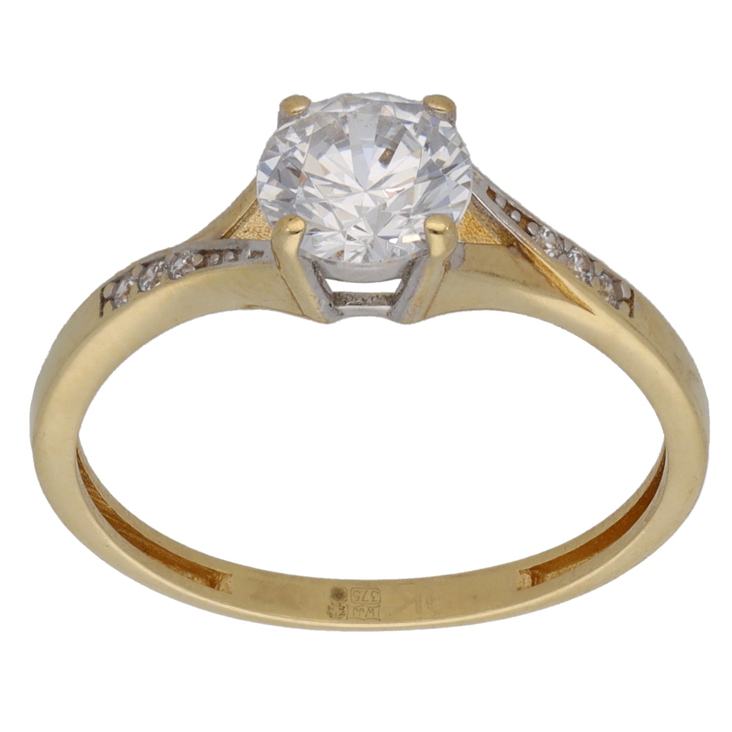 9ct Gold Cubic Zirconia Single Stone Ring With Accents Size M